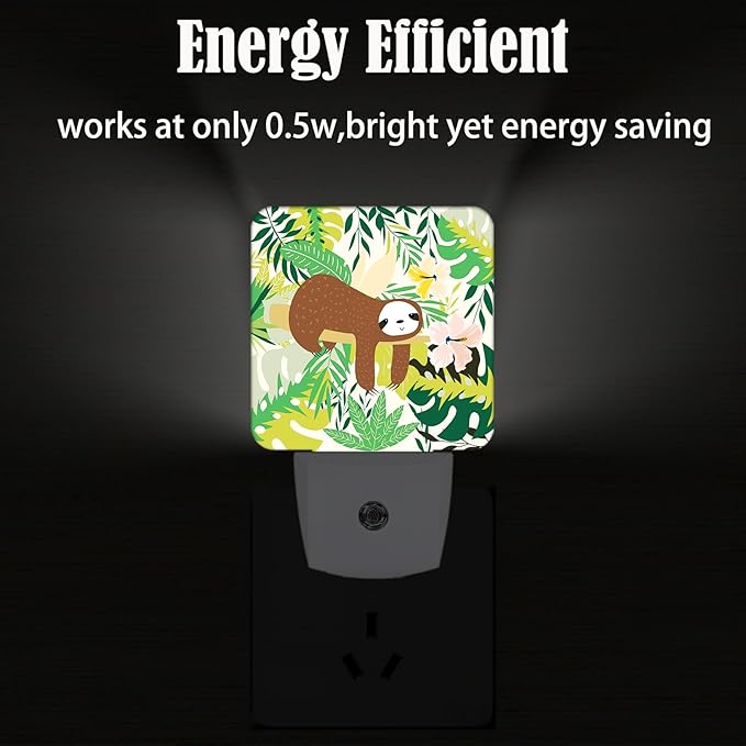 Cute Sloth in Jungle Night Light,Plug-in Night Lights with Dusk to Dawn Sensor for Stairway,Hallway,Bedroom Sleep Friendly Ideal for Women/Girls/Boys Gift,0.5w - Bloomnest