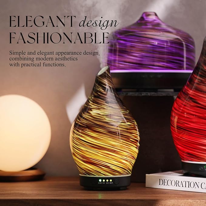 Porseme 150ml Essential Oil Diffuser Glass Color Changing Aroma Air Diffusers Aromatherapy Ultrasonic Cool Mist Humidifier 6 Running Hours Waterless Auto-Off for Sleeping Yoga Office Spa (Dark Golden) - Bloomnest
