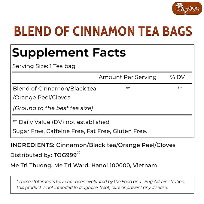 TOG999, 120 Tea Bags – Special Blend of Cinnamon, Black Tea, Orange Peel and Cloves, 100% Natural Ingredients, Hand-made Blend Herbal Tea. Eco-conscious Tea Bags. No Sugar, No Caffeine, No Gluten, Vegan. - Bloomnest