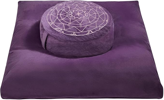Zafu & Zabuton Meditation Cushion Set - Buckwheat Hull & Memory Foam Pillows, Ergonomic Support for Yoga, Mindfulness - Organic Velvet Cover, Large Size, Durable Comfort (Purple) - Bloomnest