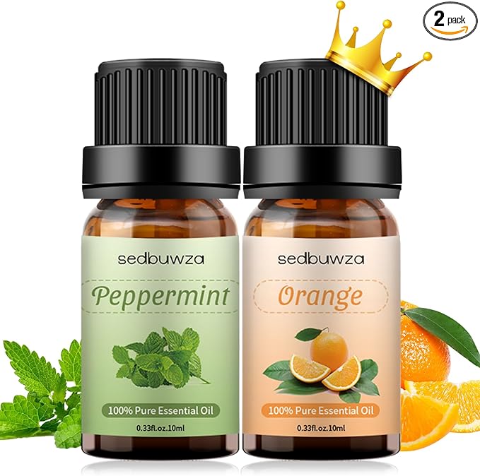 Sedbuwza Peppermint Orange Essential Oil Set, Peppermint Fragrance Oil Orange Scent Oil Set for Diffuser, Aromatherapy, Massage, Soap, Candle Making 2 x 10 ml Sedbuwza