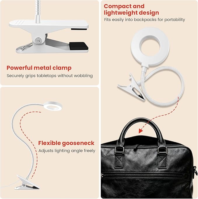Red Light Therapy for Face and Body Use, 660nm Red and 850nm Near Infrared Red Light Therapy Lamp with Clip and Angle Adjustable, Small and Portable, Suitable for Home or Travel Use, White Aumtrly