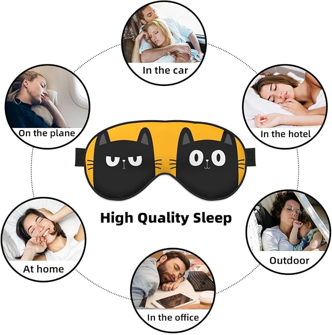 Black Cat with Big Eyes Sleep Mask, Soft Comfort Eye Shade, Adjustable, Breathable, Skin Friendly, Blocks Light, Perfect for Travel, Home, Airplanes, Trains or Anywhere - Bloomnest