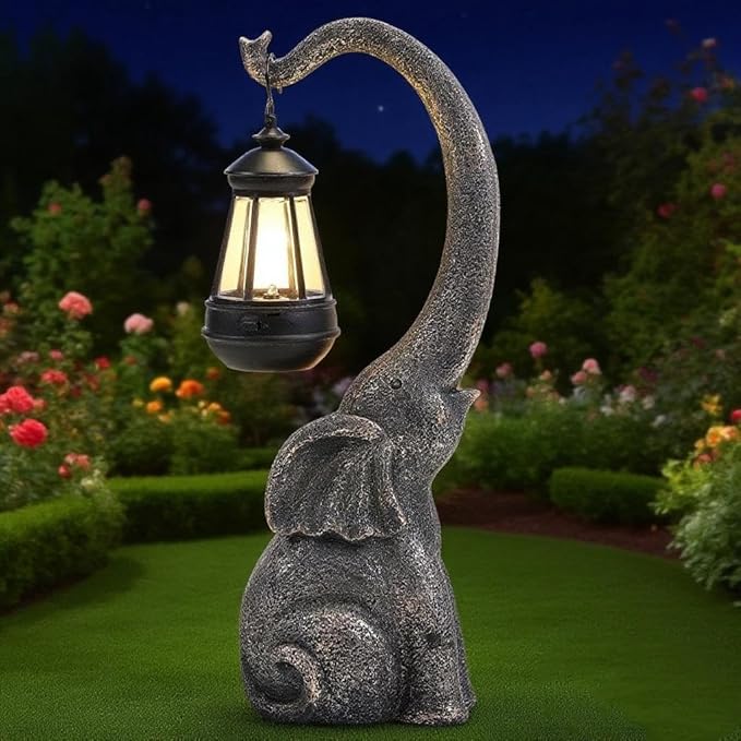 Elephant Garden Statue Solar Lights Outdoor Garden Decor for Outside Patio Home Porch Balcony, Yard Art Lawn Ornaments Elephant Decor Birthday Gifts for Women Mom Grandma Animal Lovers - Bloomnest