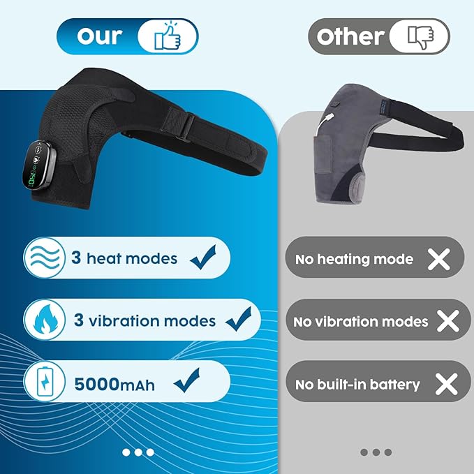 Cordless Shoulder Heating Pad with Massage, Heated Shoulder Wrap with Massage for Rotator Cuff Shoulder Brace, Shoulder Massager for Pain Relief Deep Tissue, Black - Bloomnest