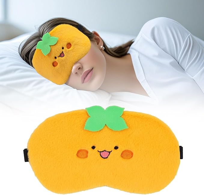 Cute Sleep Eye Masks for Kids, Kawaii Cartoon Kids Sleeping Mask for Women Boys Girls Teens, Soft Plush Adjustable Eyeshade Silk Travel Nap Eye Cover, Orange Persimmon - Bloomnest