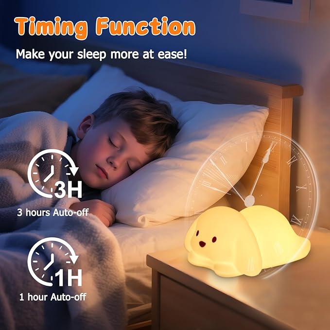Tremdwoto Dog Night Light for Kids,Cute 7 Colorful Night Light Baby Girl Squishy Night Lights Lamp 1/3 Hour Timer Puppy Light Dimmable Nursery Nightlight，Kawaii Bedroom Decor,Gift for Boys and Girls - Bloomnest