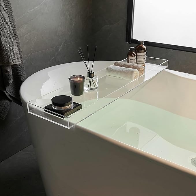 Clear Bathtub Tray AcrylicTub Rack - Bath Tub Shelf for Bathroom to Hold Book, Phone, Candle, Wine & Tablet - Waterproof Caddy Bathroom Accessories, Beelee BA0033 - Bloomnest
