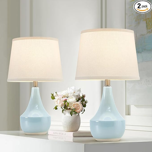 GyroVu Table Lamp Set of 2, 18.63” Ceramic Lamp Classic Beside Lamps Nightstand Lamp Modern Cute Lamp for Living Room, Bedroom & Office Rocker Swtich Sky Blue-LED Bulbs Included - Bloomnest