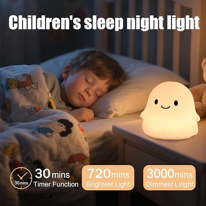 Halloween Ghost Night Light, Kids Halloween Gifts - Cloud Nightlight, Halloween Decorations, Squishy Silicone, Dimmable, Rechargeable, 30-Min Timer, Bedroom Nursery Bedside, Room Decor - Bloomnest