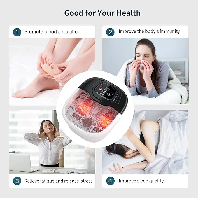 Foot Spa Bath Massager with Heat, Epsom Salt,Bubbles, Vibration and Red Light, Tub for Stress Relief,Foot Soaker, Birthday Gifts for Mom Dad Women Men Her Him - Bloomnest