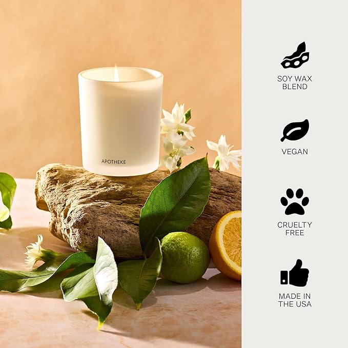 Apotheke Signature Scented Candles for Home, Orange Blossom Neroli - 10.5 oz - Soy Wax, Non Toxic, Large Jar White - Luxury Candle Gifts for Women & Men - Sandalwood, Musk, Neroli, and Orange - Bloomnest