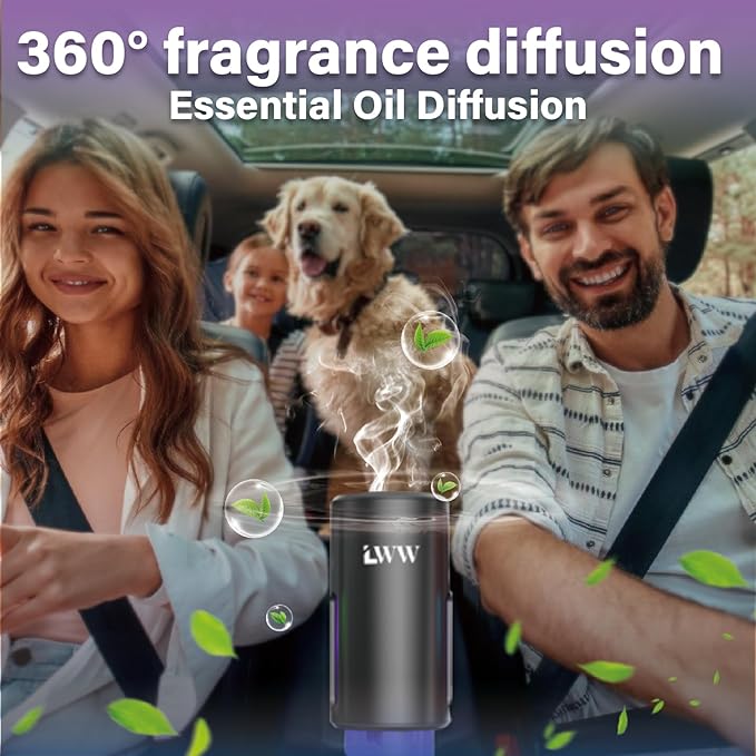 Car Air Freshener - Smart Adjustable 3-Speed Intensity, Rechargeable Humidifier Car Essential Oil Diffuser - Comes with 8 Bottles of 10ml Perfume (Black) - Bloomnest