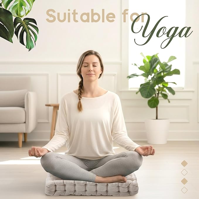 Jerify Floor Pillow Cushions 22 x 22 Inch Round Square Large Meditation Floor Pillow for Classroom Adult Meditation Picnic Party Cushion for Seating Gift Christmas(Ivory White) - Bloomnest
