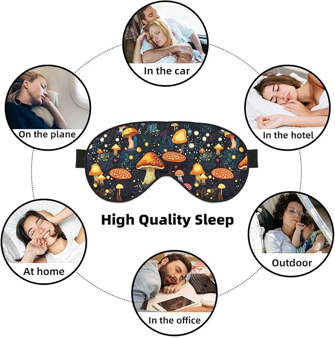 Sleep Eye Mask Mushroom Forest with Lights Sleep Mask for Women Men Comfortable Eye Mask with Adjustable Strap Soft Eye Cover Blindfold for Travel Yoga Nap Shift Work - Bloomnest