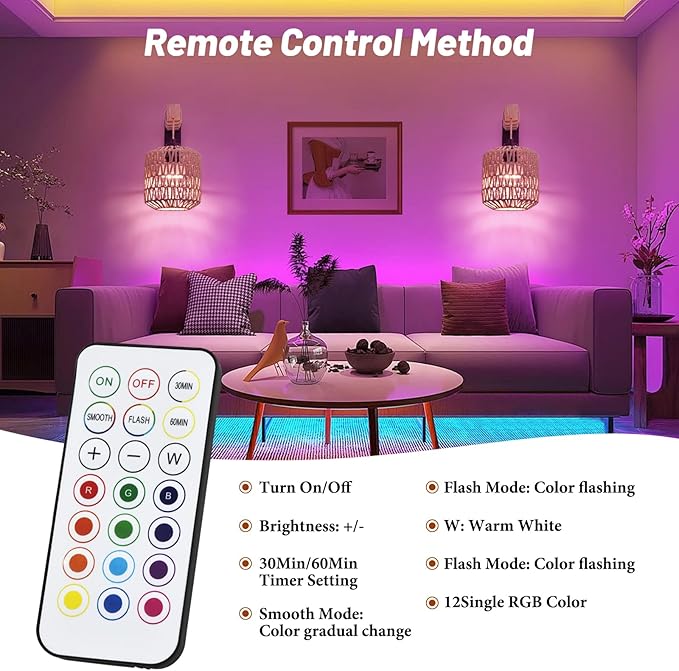 Battery Operated Wall Sconce Set of Two, Rechargeable Rattan Wall Sconces with Remote RGB 15 Colors Dimmable, Farmhouse Boho Wall Lights for Bedroom Living Room Entryway - Bloomnest