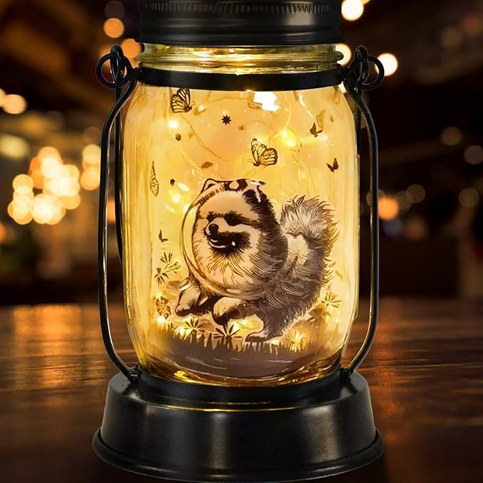 Pomeranian Gifts for Women/Men Pomeranian Solar Lanterns Dog Mom Birthday Dog Lovers Lantern Pet Loss Pet Memorial Lights Solar Garden Decoration for Yard, Patio,Backyard,Porch Torches - Bloomnest