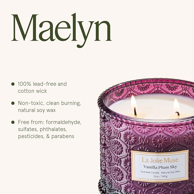 LA JOLIE MUSE Vanilla Plum Sky Candle - Coconut, Vanilla, Plum | 12 oz Large 2-Wick Soy Wax Candle | 60 Hours Clean Burn | Gift-Ready for Hosts & Gatherings | Elegant Home Decor - Bloomnest