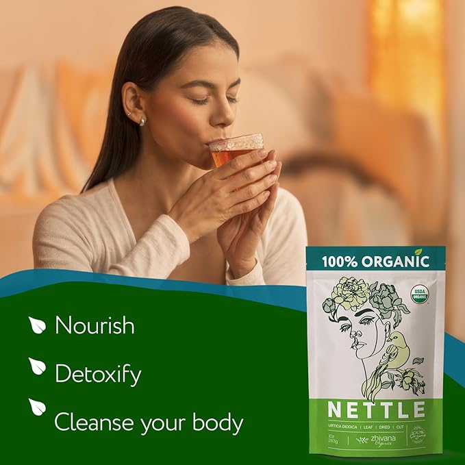 Zhivana Organics Nettle Tea – Nettle Leaf Organic, Nettle Tea Loose Leaf, Stinging Nettles Loose Leaf Organic, Ortiga Verde Organica - Dried Herbs for Medicinal Use - 8oz - Bloomnest
