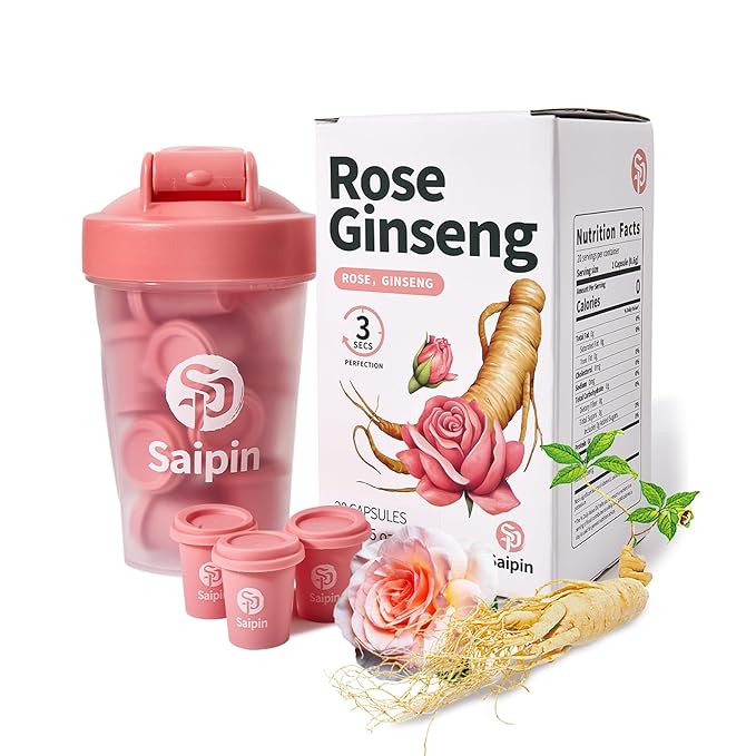 SAIPIN Ginseng Rose Tea with Shaker Bottle– Instant Herbal Kidney Tea for Energy & Beauty | 20 Pack Organic Adaptogen Rose Ginseng for Women & Men | Caffeine-Free, Sugar-Free | Detox - Bloomnest