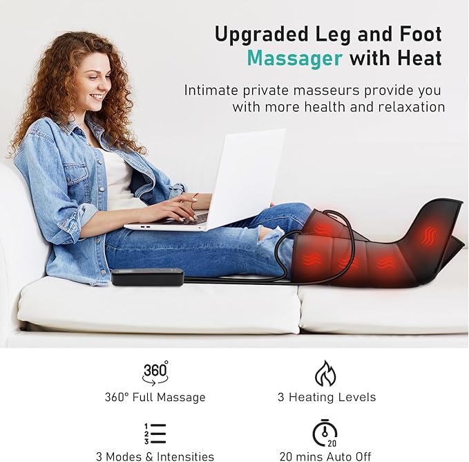 QUINEAR Leg Massager for Circulation and Pain Relief, Heating Leg Compression Massager with 3 Modes, Foot and Calf Massager with 3 Intensities 3 Heats - Gift for Mom and Dad - Bloomnest