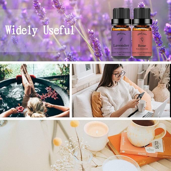 yethious 2 Pack Lavender Rose Essential Oil Set 100% Pure Organic Lavender Aromatherapy Oil Rose Fragance Oil for Diffuser Essential Oil Set - Bloomnest