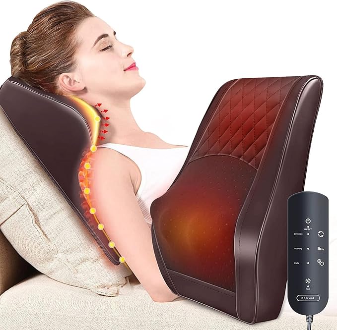 Boriwat Back Massager with Heat, Massagers for Neck and Back, 3D Kneading Massage Pillow for Back, Neck, Shoulder, Leg Pain Relief, Gifts for Men Women Mom Dad, Stress Relax at Home Office and Car Boriwat