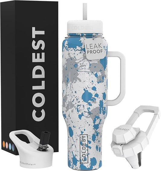 Coldest Tumbler with Handle and Straw - 100% Leak Proof Insulated Tumbler with Lid and Straw (3 Lids) - Stainless Steel Tumblers for Women & Men - Cup Holder Friendly Base, 46 oz (Cloud Matter) - Bloomnest