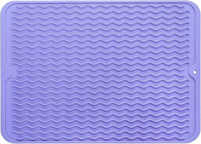 Silicone Dish Drying Mat for Multiple Usage,Easy clean,Eco-friendly,Heat-resistant Silicone Mat for Kitchen Counter or Sink,Refrigerator or drawer liner Light Purple L 16 inches x 12 inches - Bloomnest