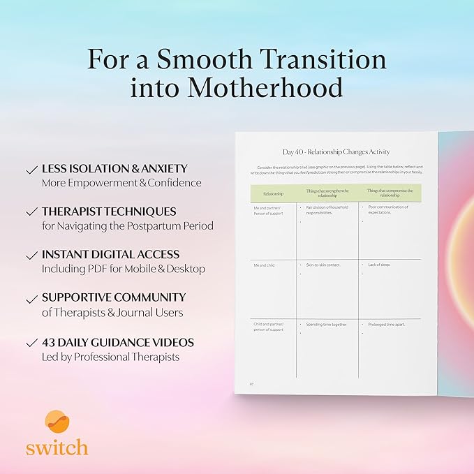Switch Research Postpartum Journal - 2023 Daily Pregnancy Planner & Support for First Time Moms SwitchResearch