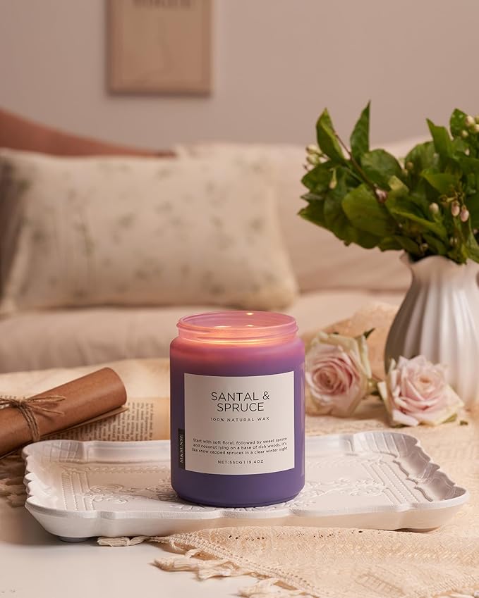 M&SENSE Santal Spruce Christmas Coconut Soy Candles for Home Scented, 19.4oz 110 Hour Slow Burning Large Candle Gift for Stress Relief, Meditation, Relaxing SPA, Best Smelling Christmas Gifts - Bloomnest