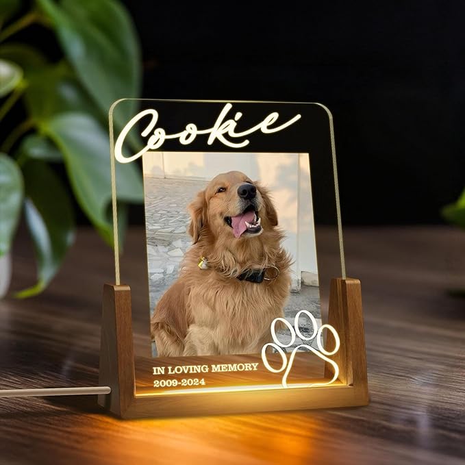 Personalized Pet Memorial LED Night Light, Custom Photo Pet Lover Keepsake, Dog or Cat Loss Sympathy Gift, Personalized Light Up Sign for Pet Remembrance, Memorial Lights for Home Decor - Bloomnest