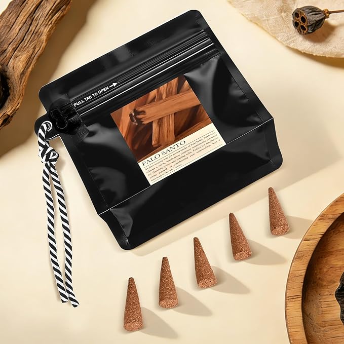 Palo Santo Incense Cones 30 Pcs with Holder - Natural Scent for Meditation & Space Cleansing Mosfantal
