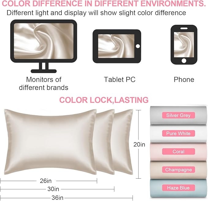 Mulberry Silk Pillow Cases 2 Pack Standard Size 20x26 Inches with Hidden Zipper, Ultra Smooth and Soft Breathable Cooling Silk Satin Pillowcase Set of 2, Better for Hair and Skin, Gifts for Women Men - Bloomnest