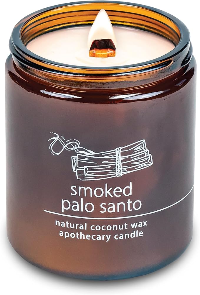 Hemlock Park Crackling Wood Wick Candle Handcrafted with Natural Coconut Wax (Standard 8 oz, Smoked Palo Santo) - Bloomnest