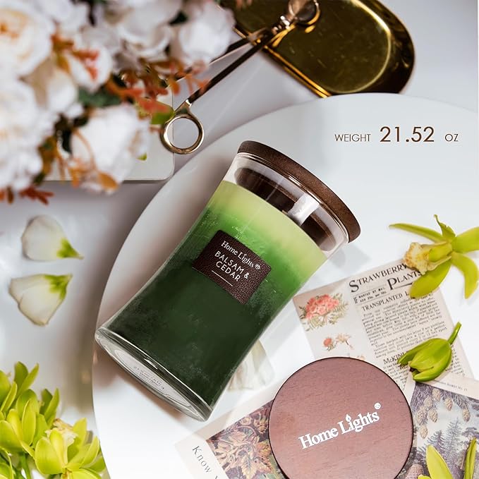 HomeLights 3-Layer Candles for Home Scented, 21.52 OZ Natural Soy Wax Scented Candles Burns Up to 100 Hours, Large Jar,Balsam & Cedar - Bloomnest