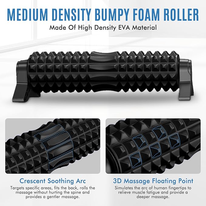 Trigger Point Foam Roller with Stand, 21 Inch Medium Density Foam Roller Long Back Roller Exercise Foam Roller for Physical Therapy, Muscles Deep Tissue, Pilates, Back Pain and Muscle Recovery(Black)