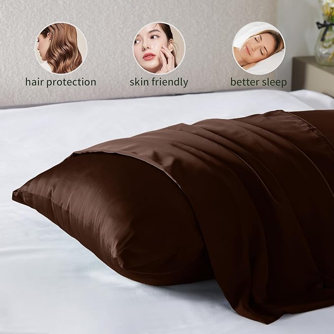 Silk Pillowcase for Hair and Skin Mulberry Silk Pillowcase Soft Breathable Smooth Both Sided Natural Silk Pillowcase with Zipper Beauty Sleep Silk Pillow Case 1 Pack for Gift(Queen,Brown) - Bloomnest