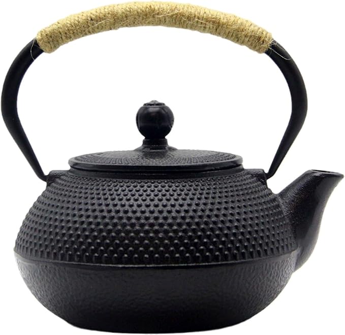 Japanese Tetsubin Cast Iron Teapot Tea Kettle pot with Stainless Steel Infuser for Stovetop Safe Coated with Enameled Interior (Black, 27.1oz) - Bloomnest