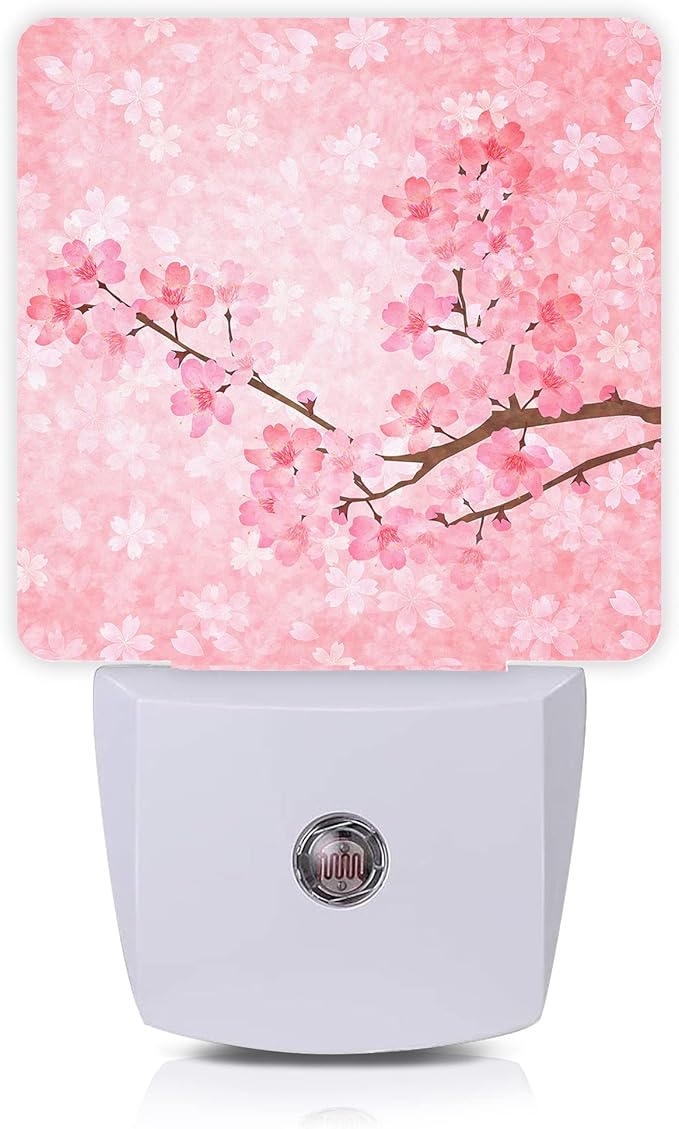 Cherry Blossoms Night Light,Spring Flower Night Lights Plug into Wall with Dusk to Dawn Light Sensors 0.5W Dim Night-Lights for Bedroom - Bloomnest