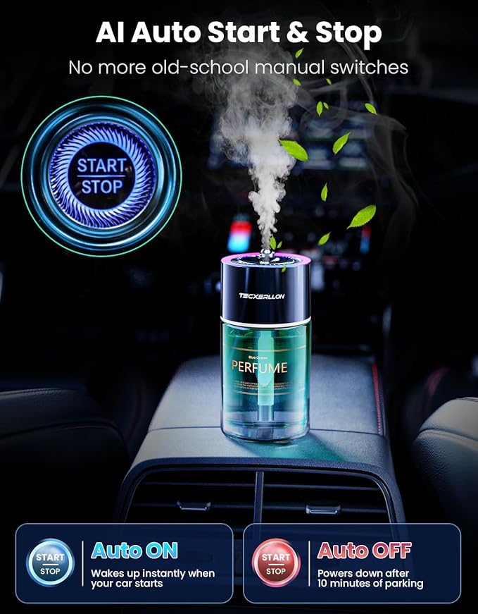 Smart Car Air Freshener, Car Diffuser With Star Light & 120ml Perfume, 4 Scent Modes, Auto On/Off, Rechargeable, Long Lasting Car Air Freshener for Cars, Homes, Offices, Bedrooms-Cologne - Bloomnest