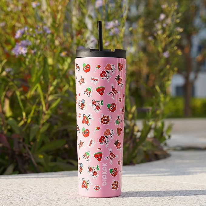 BJPKPK 34oz Skinny Tumbler With lid And Straw Stainless Steel Travel Coffee Mug Insulated Tumblers Cups,Spring Party Brown - Bloomnest