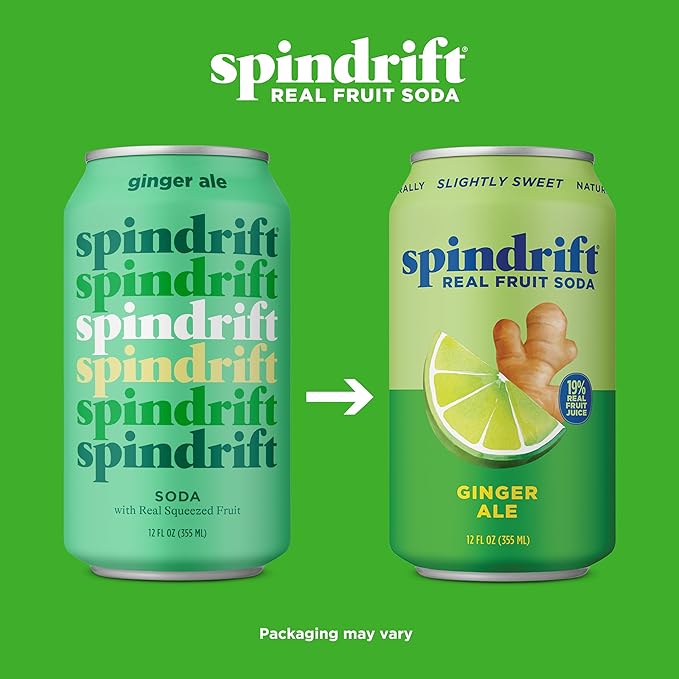 Spindrift Soda Ginger Ale Soda Made with Real Squeezed Fruit 12 Pack Case - Bloomnest