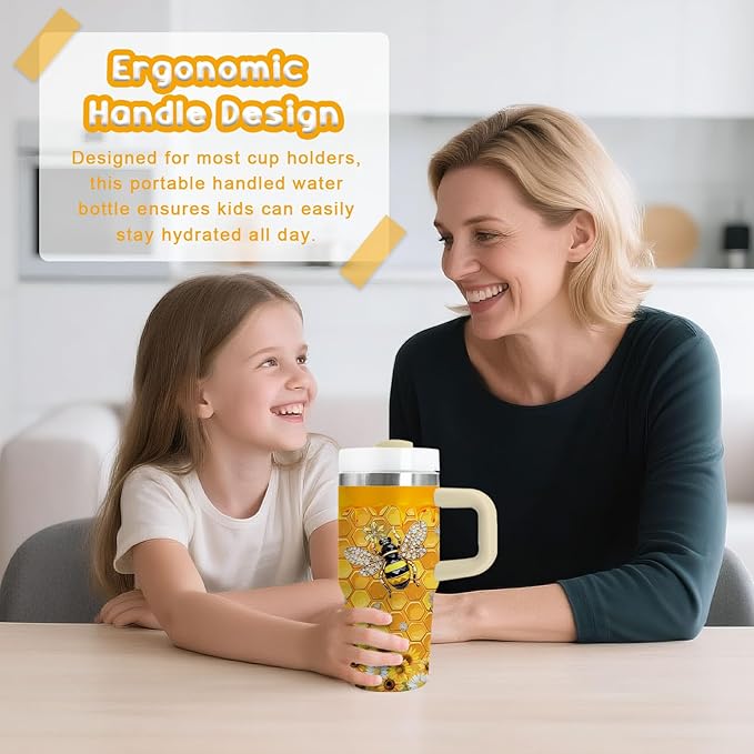 14oz Bee Tumbler with Handle, Stainless Steel Insulated Cup with Lid and Straw Personalized 14 OZ Bee Tumblers Gifts for Women Men - Bloomnest