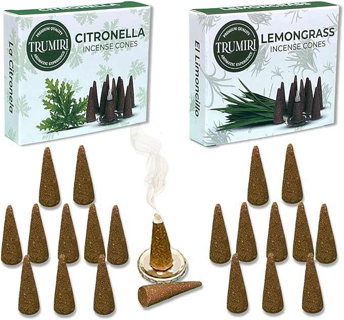 TRUMIRI Incense Cones - Combo Pack of 20 Cone Incense - 10 Citronella + 10 Lemongrass - Insence Cones - Incense Cones Scented - Cone Incense Scents - Insense Cones - Incent Cone TRUMIRI