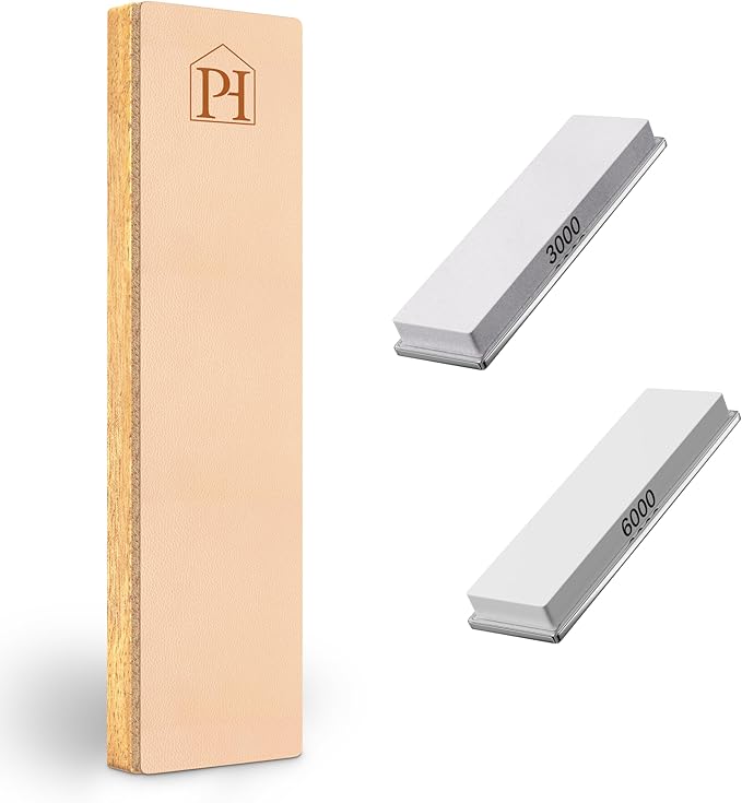 3000 & 6000 Grit Whetstone Plates Set – Extra Fine Corundum Sharpening Stones – Includes Leather Strop & Cleaning Eraser - Compatible Only with Parkway Home Adjustable Rolling Knife Sharpener - Bloomnest