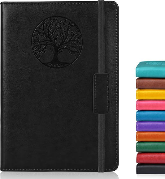 Lined Journal Notebook for Women Men,256 Pages A5 Hardcover Leather Journals for Writing,Travel,Business,Work & School,College Ruled Notebooks for Note Taking,Diary Notepad 5.7"×8.3"(Black) - Bloomnest