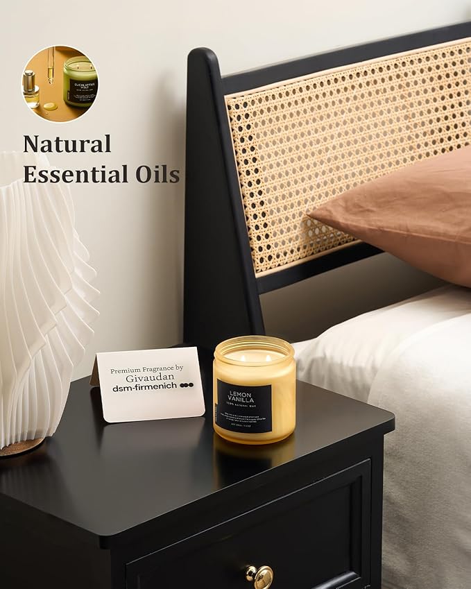 M&SENSE Candles Lemon Vanilla Scented, 11.6oz 70 Hour Long Lasting Candles for Home, 2 Wick Natural Soy Wax in Glass Jar, Stress Relief Gifts for Women and Men - Bloomnest