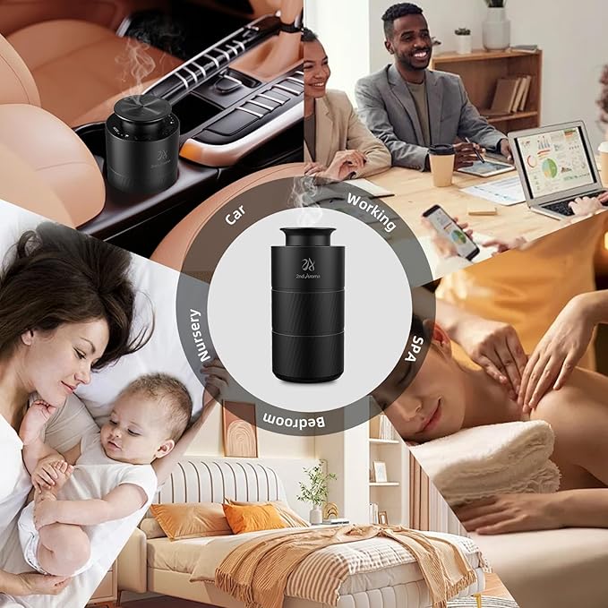 Waterless Car Oil Diffusers with 20ml Essential Oils, Aluminum USB Rechargeable Battery Powered Wireless Diffuser, 3 Timers 3 Mists Portable Aromatherapy Diffuser for Car Office Desk Room - Bloomnest