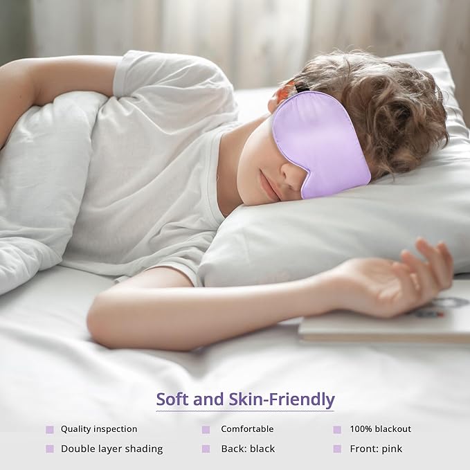 Kids Sleep Mask Eye Cover, 100% Real Natural Pure Silk Eye Mask with Adjustable Strap, Blindfold Kids Eye Mask for Sleeping, Eye Shade for Boys Girls and Adult, Pressure-Free Comfort (Purple) - Bloomnest